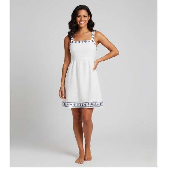 Boho Floral Embroidered Edge Criss Cross Back Dress White - Picture 2 of 9